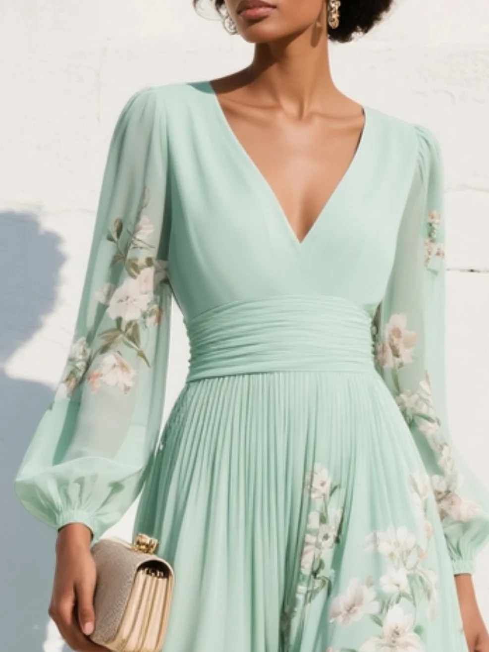 Anna - Vestito midi verde con scollatura a V