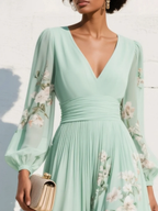 Anna - Vestito midi verde con scollatura a V
