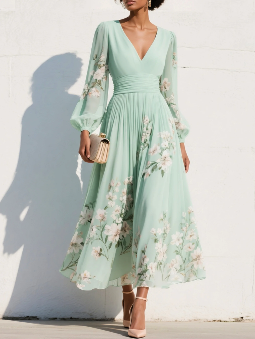 Anna - Vestito midi verde con scollatura a V