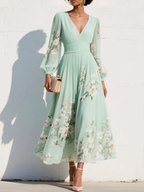 Anna - Vestito midi verde con scollatura a V