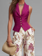 Nikola - Gilet Rosa e Pantaloni Ampi con Motivo Floreale