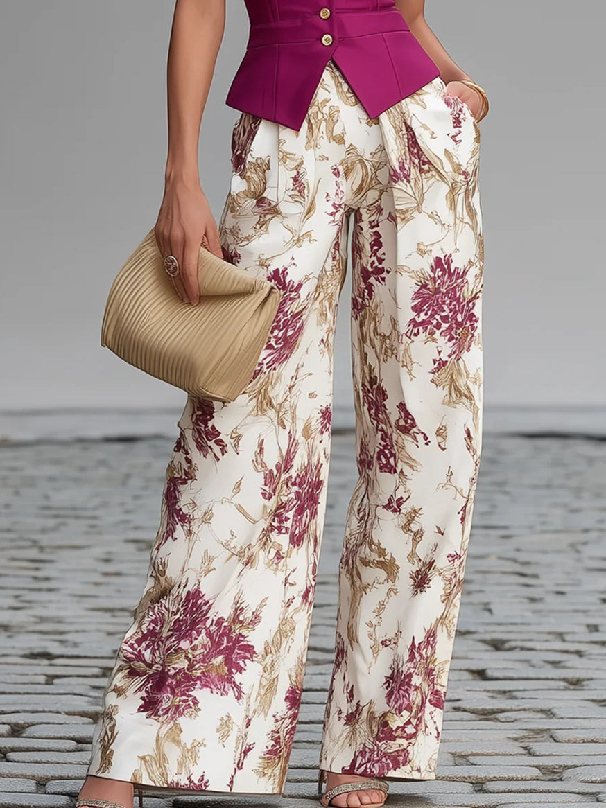 Nikola - Gilet Rosa e Pantaloni Ampi con Motivo Floreale