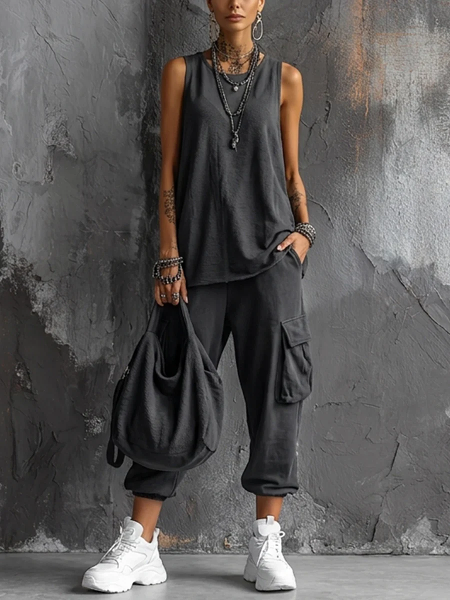 Weronika - Gilet Senza Maniche e Pantaloni Cargo Jogger