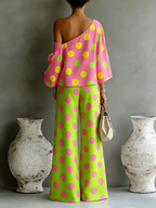 Klaudia - Top con Spalle Scoperte e Pantaloni di Satin