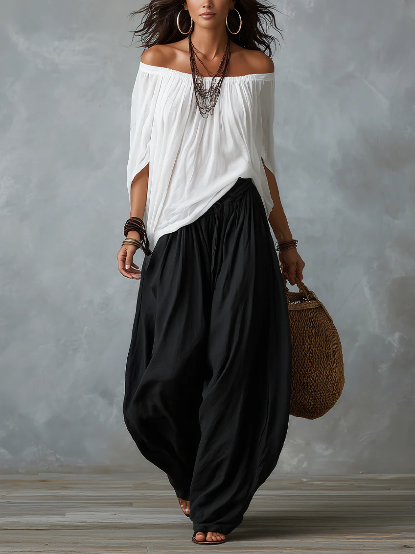 Amelia - Top con Spalle Scoperte e Pantaloni Lanterne