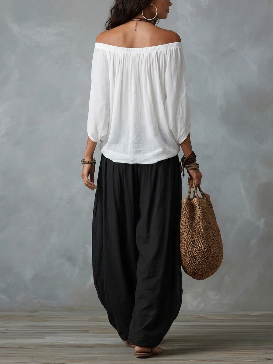 Amelia - Top con Spalle Scoperte e Pantaloni Lanterne