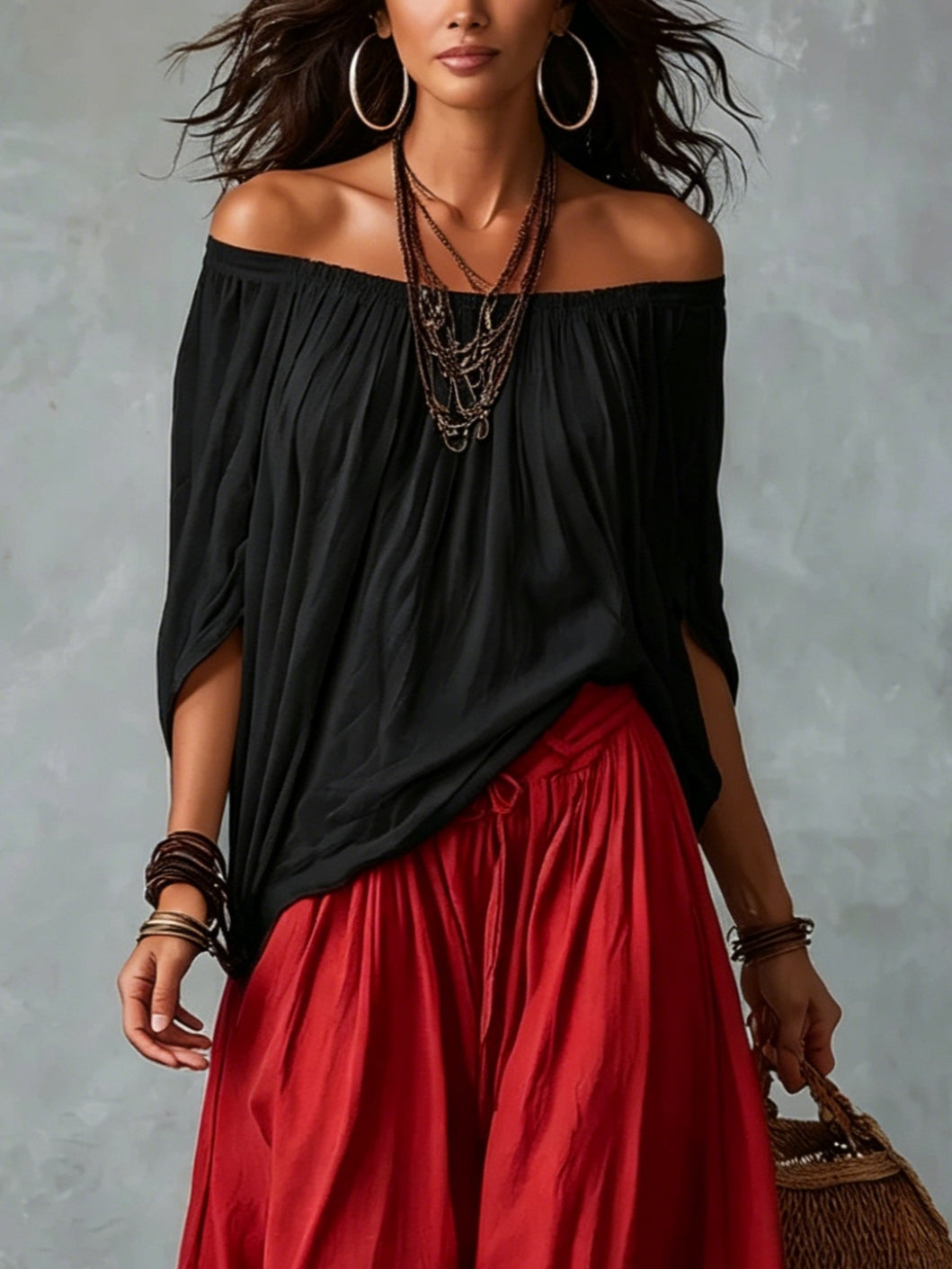 Natalia - Top Corto con Spalline e Pantaloni Lanterne