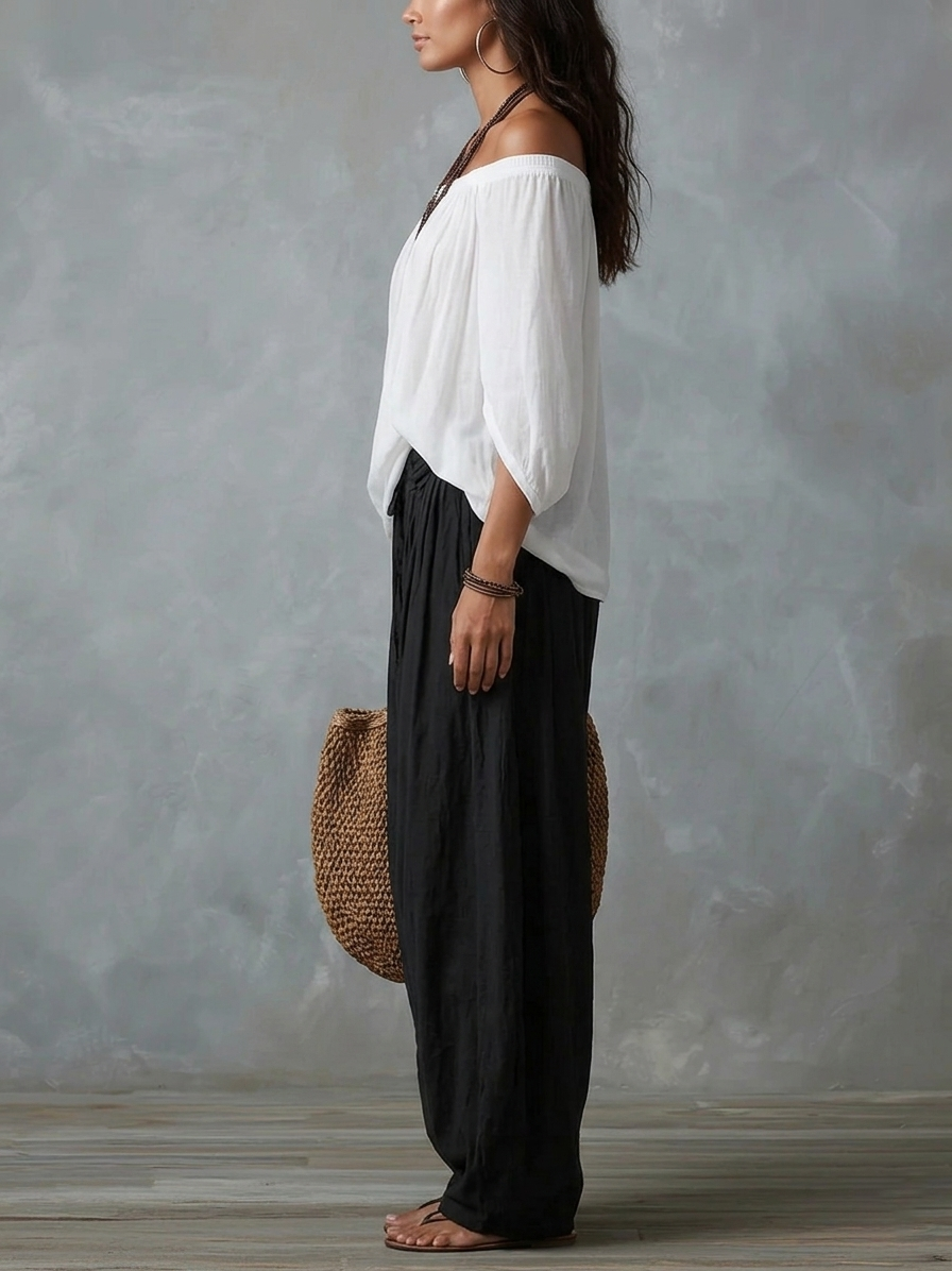 Amelia - Top con Spalle Scoperte e Pantaloni Lanterne