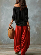 Natalia - Top Corto con Spalline e Pantaloni Lanterne