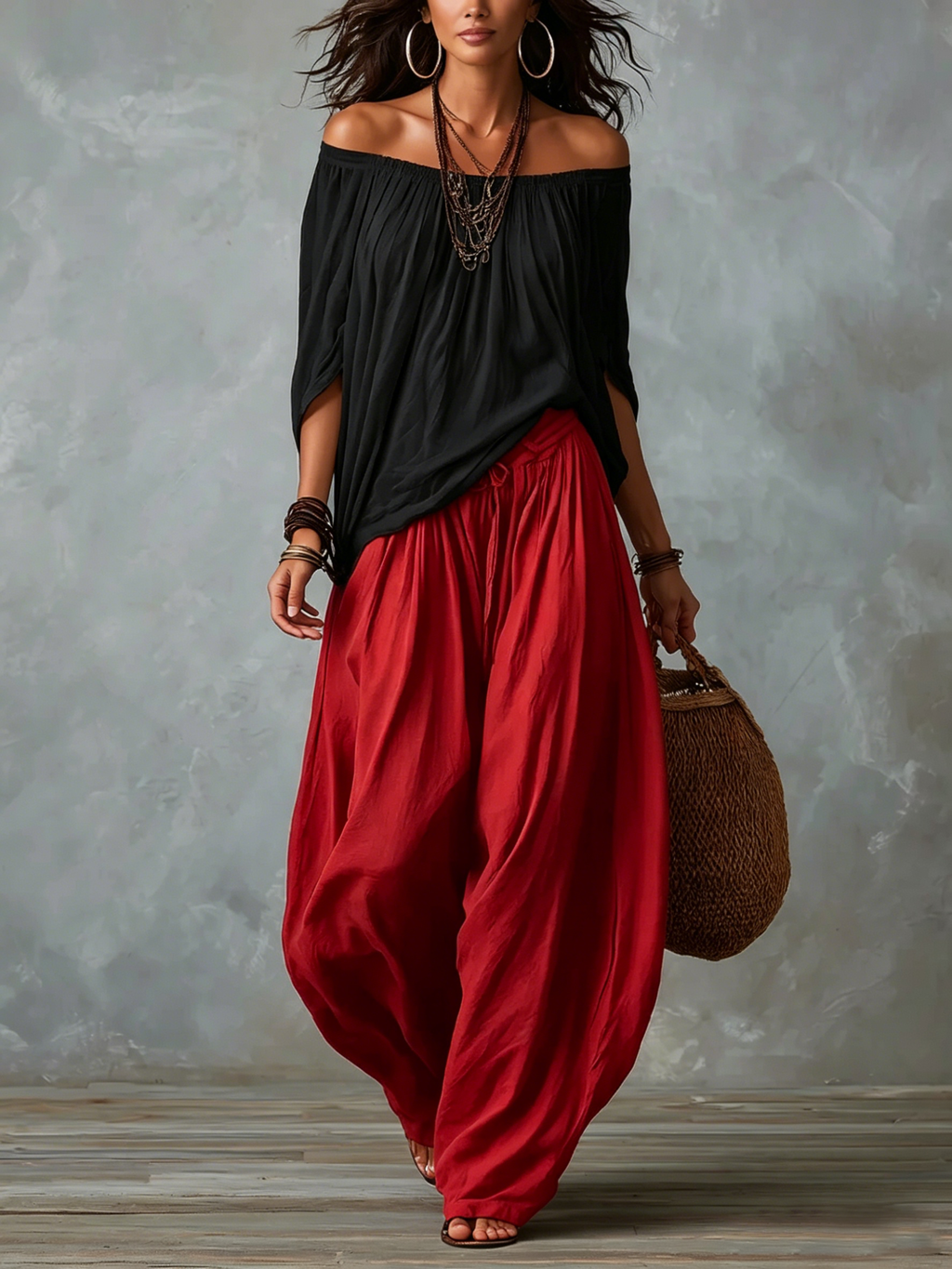 Natalia - Top Corto con Spalline e Pantaloni Lanterne