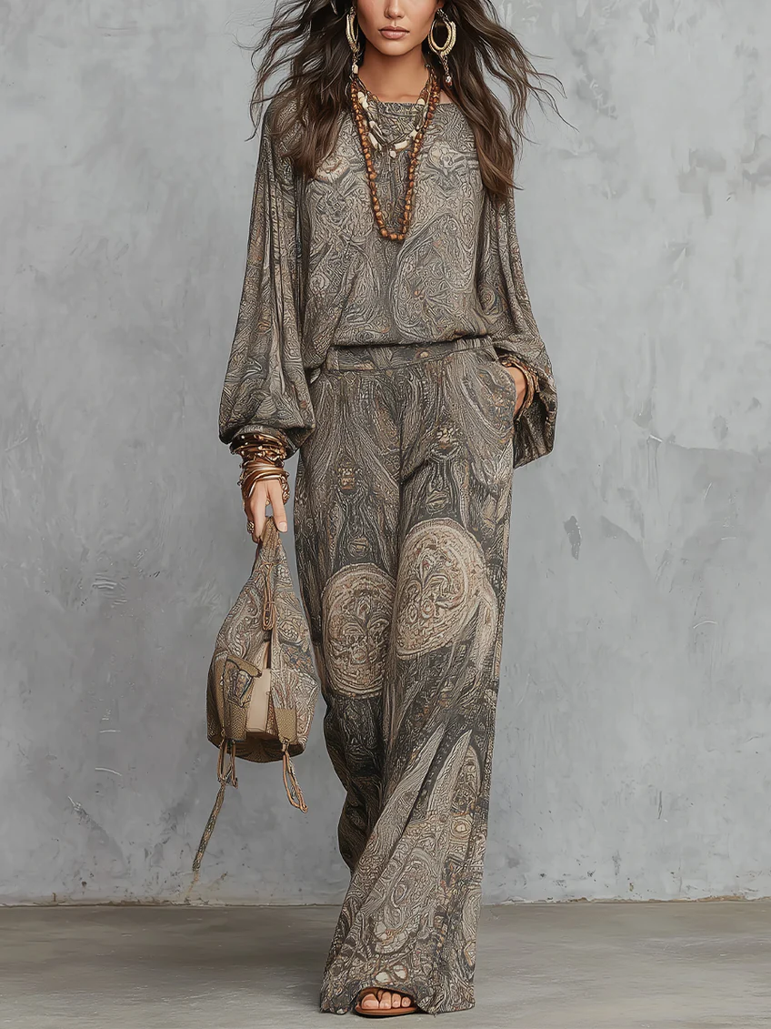 Klaudia - Blusa con Maniche a Lanterne e Pantaloni Larghi