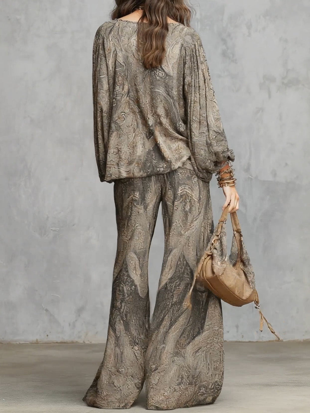 Klaudia - Blusa con Maniche a Lanterne e Pantaloni Larghi