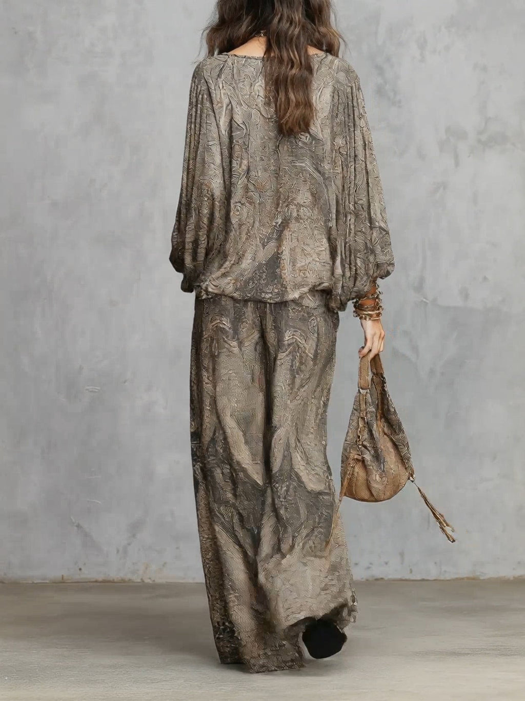 Klaudia - Blusa con Maniche a Lanterne e Pantaloni Larghi