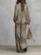 Klaudia - Blusa con Maniche a Lanterne e Pantaloni Larghi