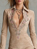 Małgorzata - Vestito midi beige in suede