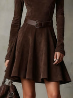Kalina – abito mini in suede marrone scuro