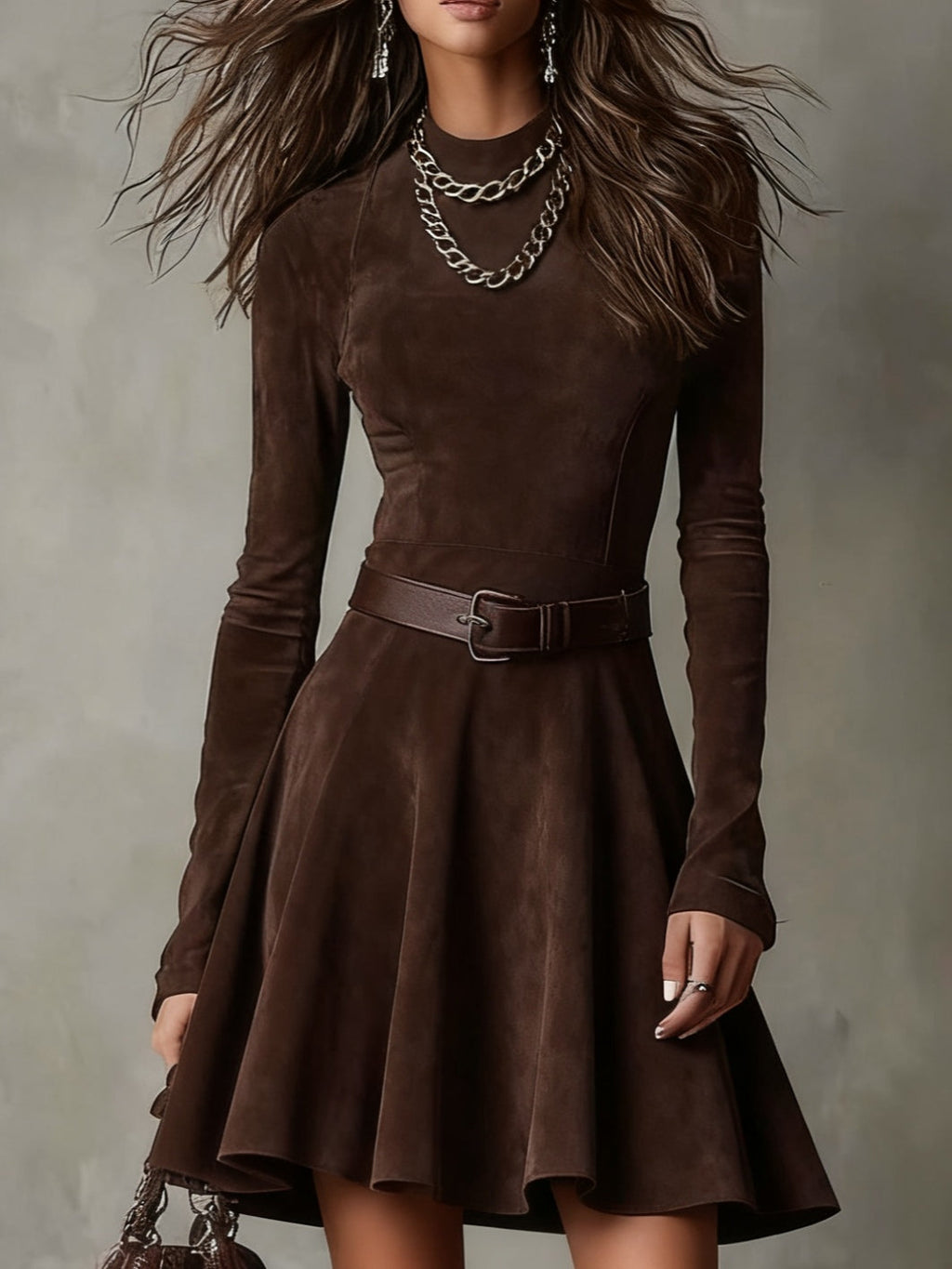 Kalina – abito mini in suede marrone scuro