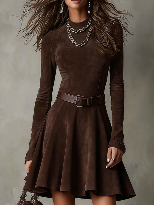 Carmela | abito mini in suede marrone scuro – abiti corti da donna | Erminia Boutique Bologna