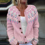Ada | Cardigan rosa con sprone bianco – cardigan nordico da donna | Erminia Boutique Bologna