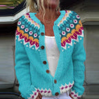 Arianna | Cardigan turchese a zig zag – cardigan a righe da donna | Erminia Boutique Bologna