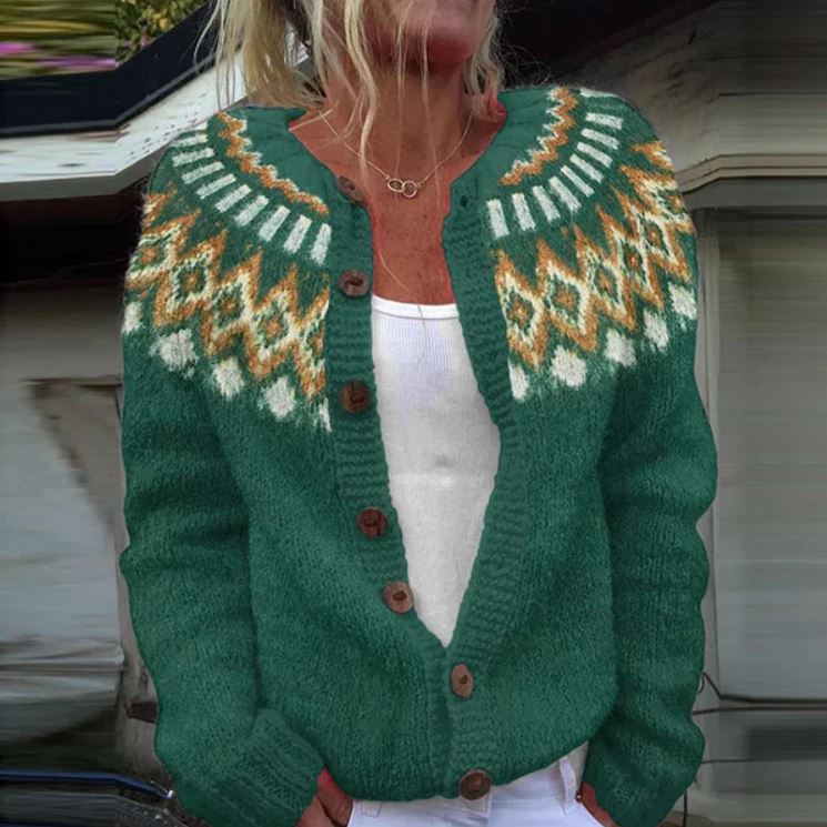 Arianna | Cardigan turchese a zig zag – cardigan a righe da donna | Erminia Boutique Bologna