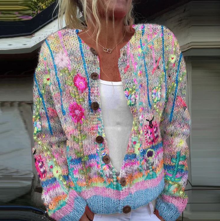 Lorenza | Cardigan lilla con fiori ricamati – cardigan a fiori da donna | Erminia Boutique Bologna