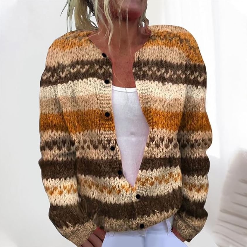 Leda | Cardigan a righe senape e marrone – cardigan a righe da donna | Erminia Boutique Bologna