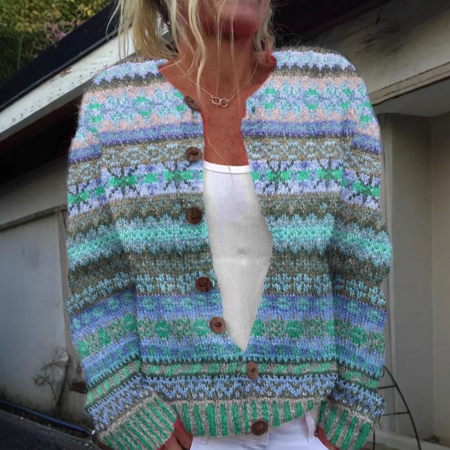 Gina | Cardigan turchese a righe – cardigan a righe da donna | Erminia Boutique Bologna