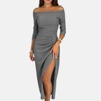 Barbara | Abito da sera con spalle scoperte – abiti invernali da donna | Erminia Boutique Bologna