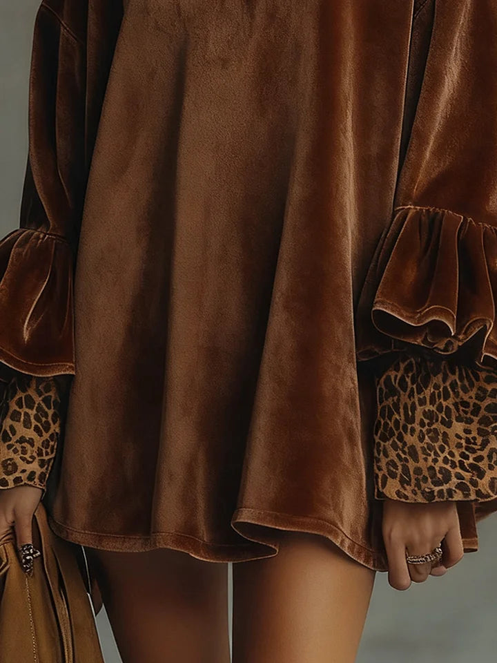 Lena – vestito mini in velluto con stampa leopardata