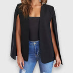 Nela – Elegante giacca nera in stile mantella.