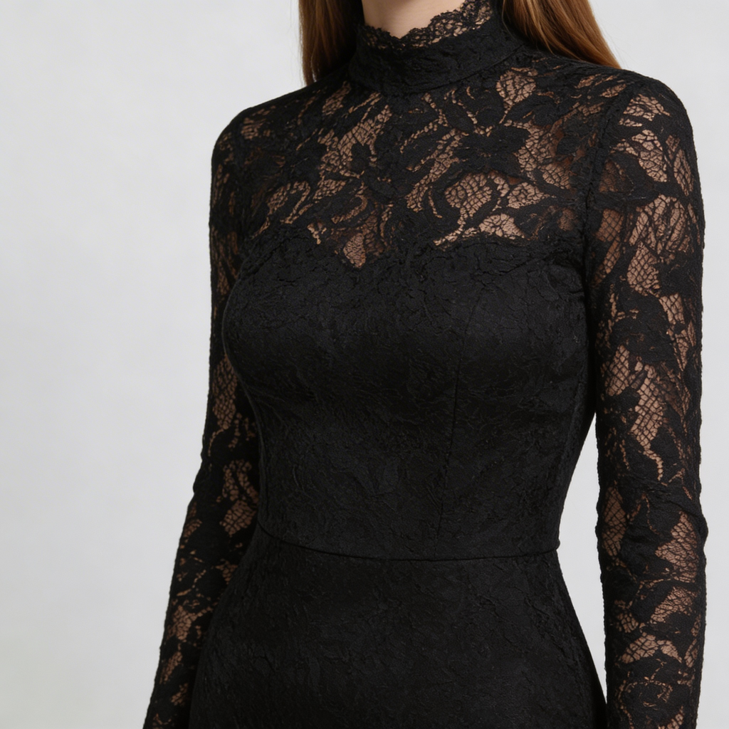 Elwira - Elegante abito maxi nero con pizzo