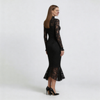 Elwira - Elegante abito maxi nero con pizzo