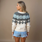 Annamaria | Cardigan panna con rombi blu – cardigan nordico da donna | Erminia Boutique Bologna