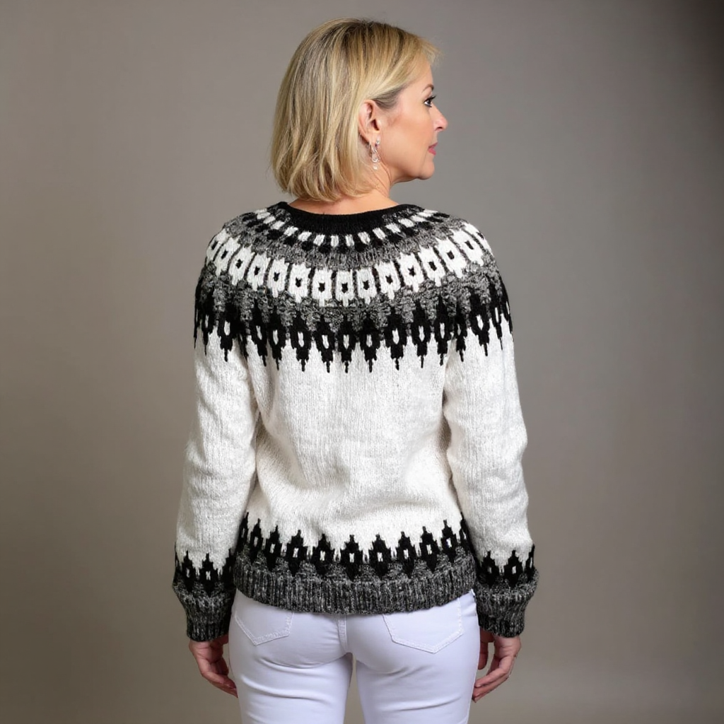 Ginevra | Cardigan bianco e nero nordico – cardigan nordico da donna | Erminia Boutique Bologna