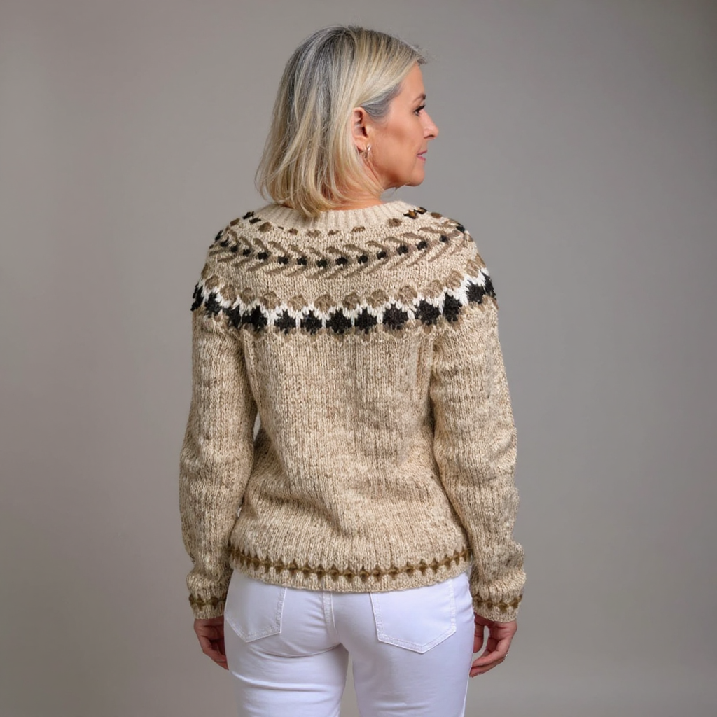 Letizia | Cardigan crema con motivo nordico – cardigan nordico da donna | Erminia Boutique Bologna