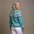 Raffaella | Cardigan verde acqua nordico – cardigan nordico da donna | Erminia Boutique Bologna