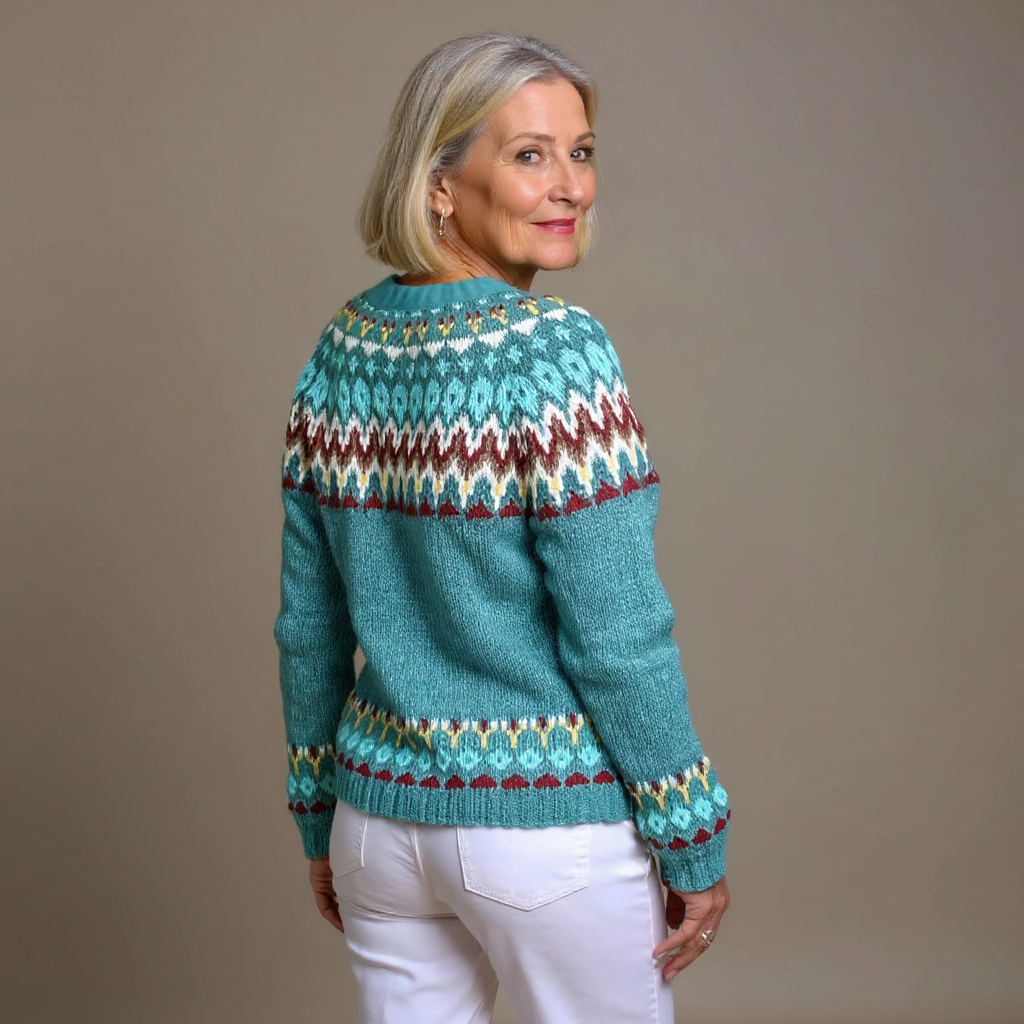Raffaella | Cardigan verde acqua nordico – cardigan nordico da donna | Erminia Boutique Bologna