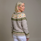 Lucrezia | Cardigan panna con motivo verde e senape – cardigan nordico da donna | Erminia Boutique Bologna