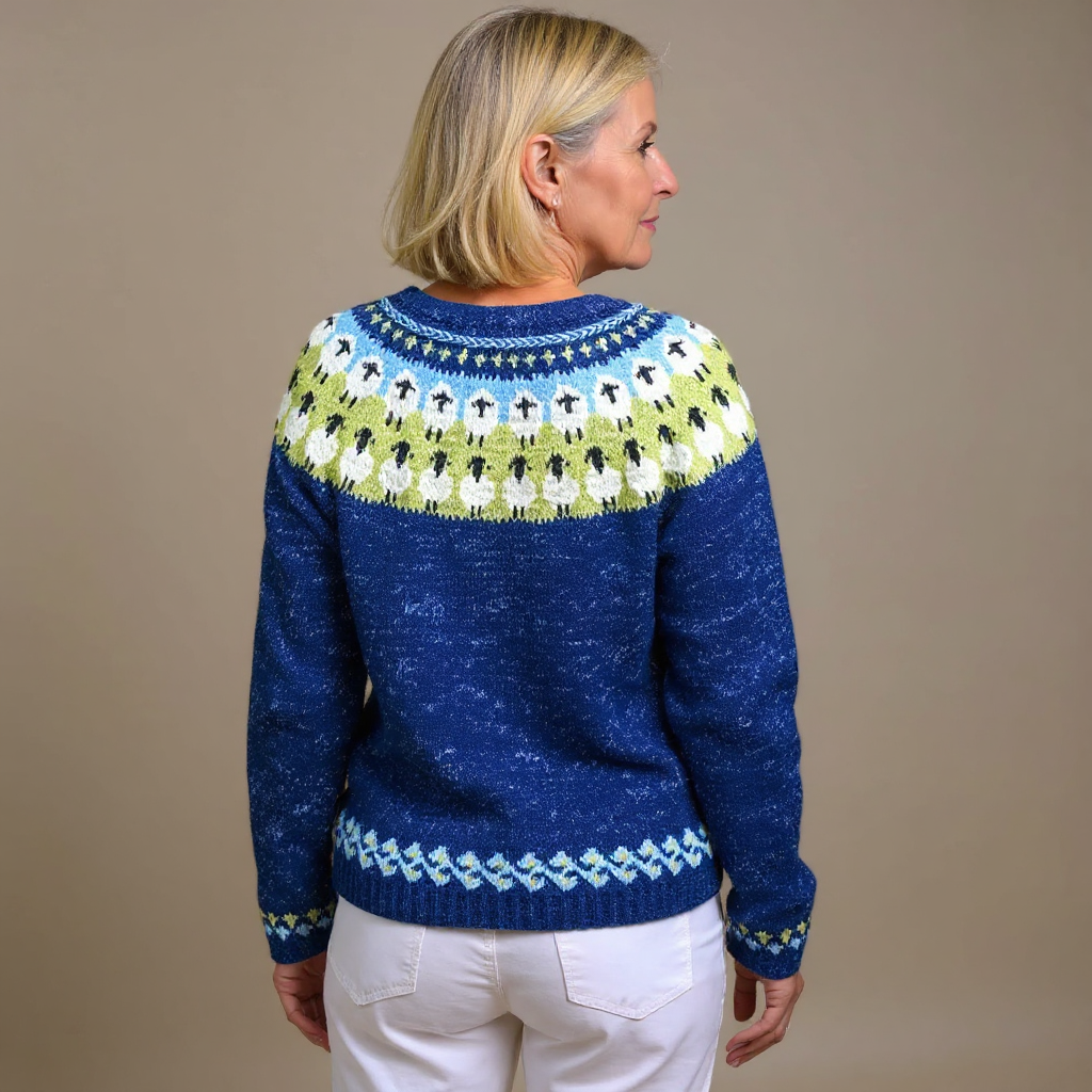 Ottavia | Cardigan blu royal nordico – cardigan nordico da donna | Erminia Boutique Bologna