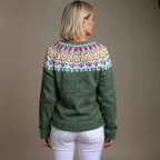 Clotilde | Cardigan verde con sprone multicolore – cardigan nordico da donna | Erminia Boutique Bologna