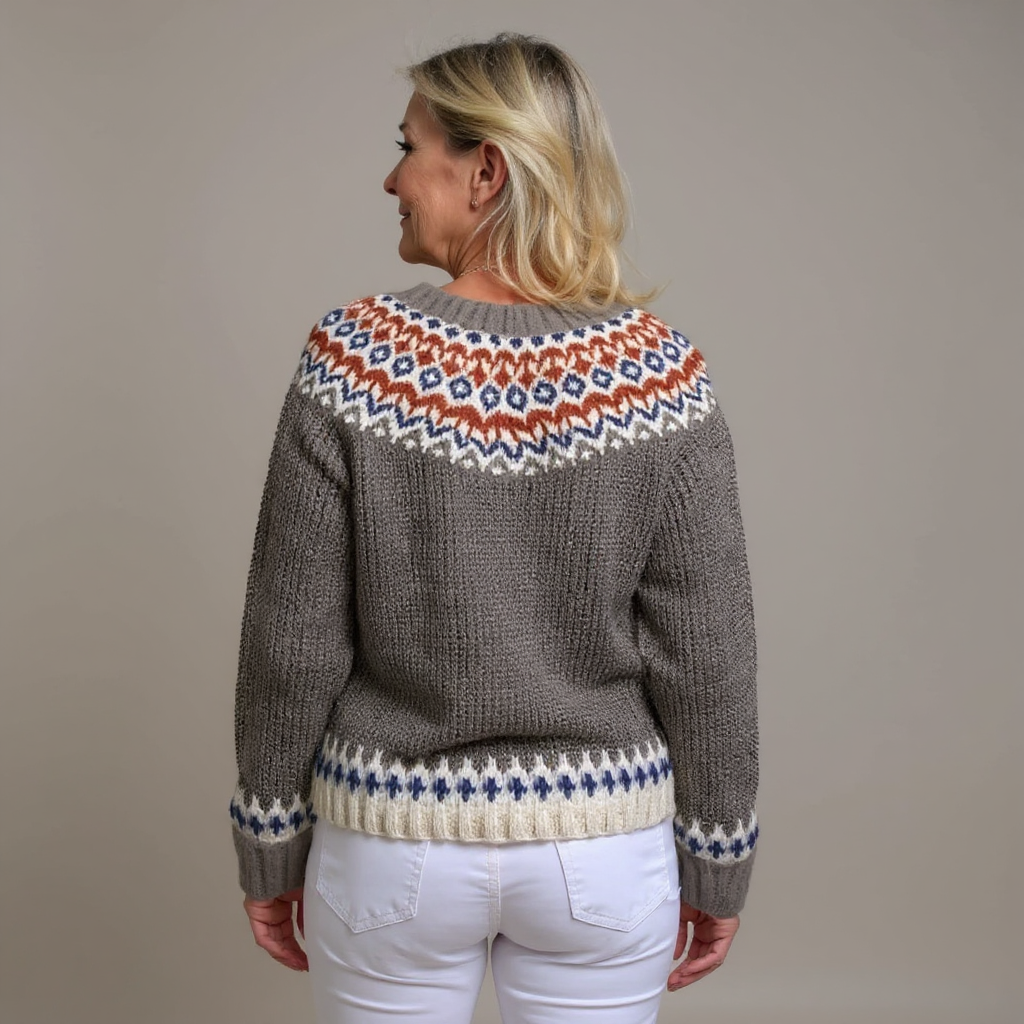 Mafalda | Cardigan grigio con sprone colorato – cardigan nordico da donna | Erminia Boutique Bologna