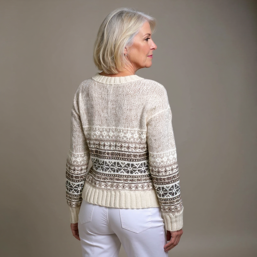 Roberta | Cardigan panna a bande nordiche – cardigan nordico da donna | Erminia Boutique Bologna