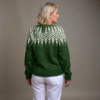 Lorella | Cardigan verde bosco con fantasia nordica – cardigan nordico da donna | Erminia Boutique Bologna