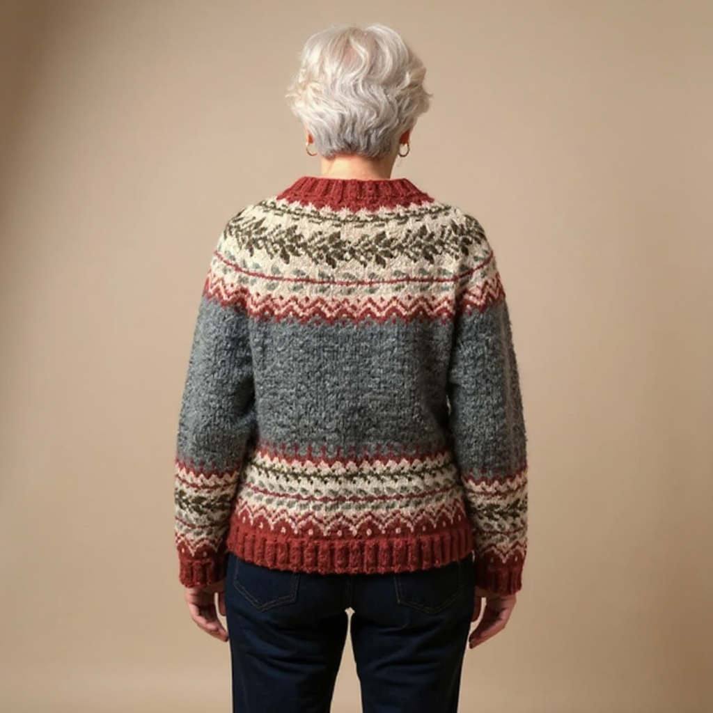 Assunta | Cardigan nordico rosso e grigio – cardigan nordico da donna | Erminia Boutique Bologna
