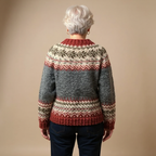 Assunta | Cardigan nordico rosso e grigio – cardigan nordico da donna | Erminia Boutique Bologna