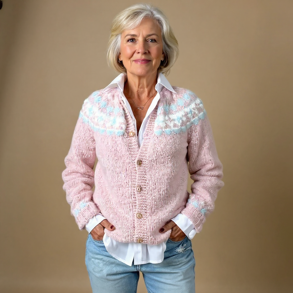 Clelia | Cardigan rosa cipria – cardigan nordico da donna | Erminia Boutique Bologna
