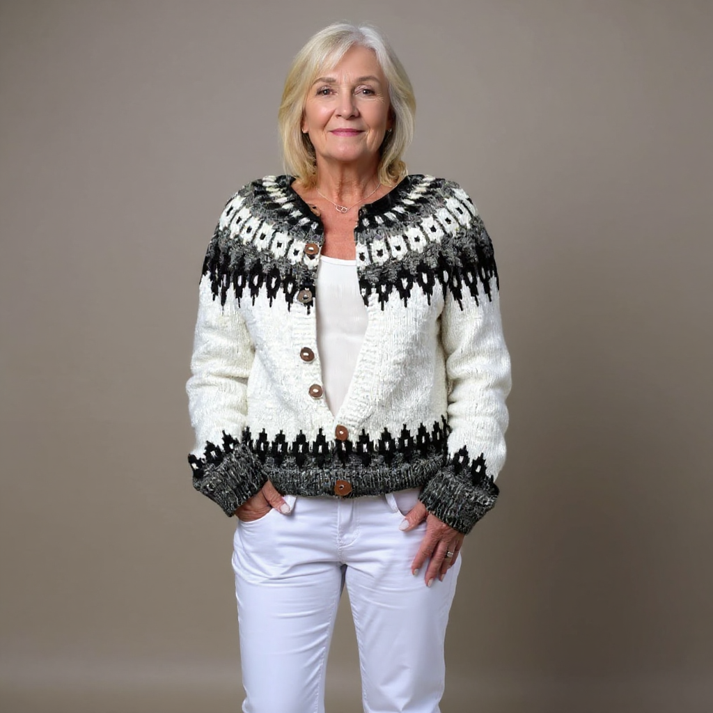 Ginevra | Cardigan bianco e nero nordico – cardigan nordico da donna | Erminia Boutique Bologna