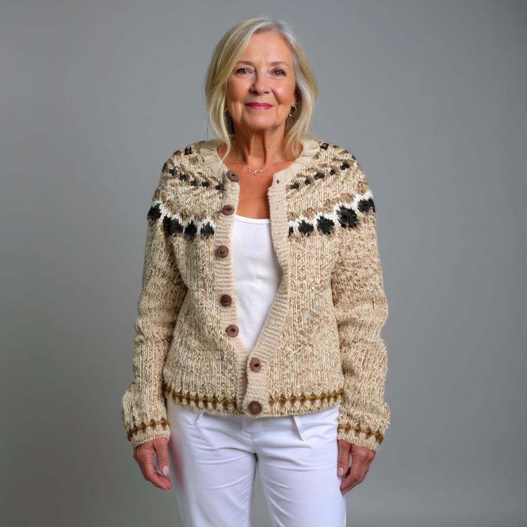 Letizia | Cardigan crema con motivo nordico – cardigan nordico da donna | Erminia Boutique Bologna