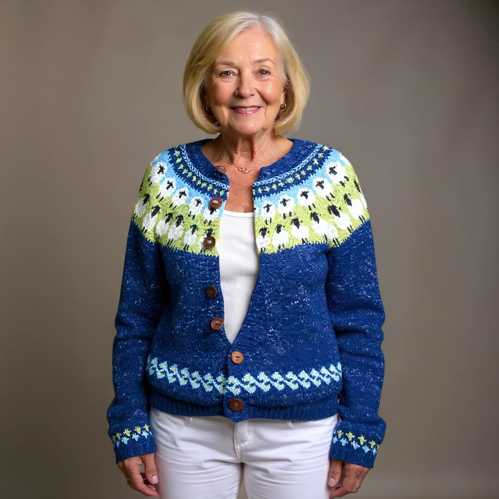 Ottavia | Cardigan blu royal nordico – cardigan nordico da donna | Erminia Boutique Bologna